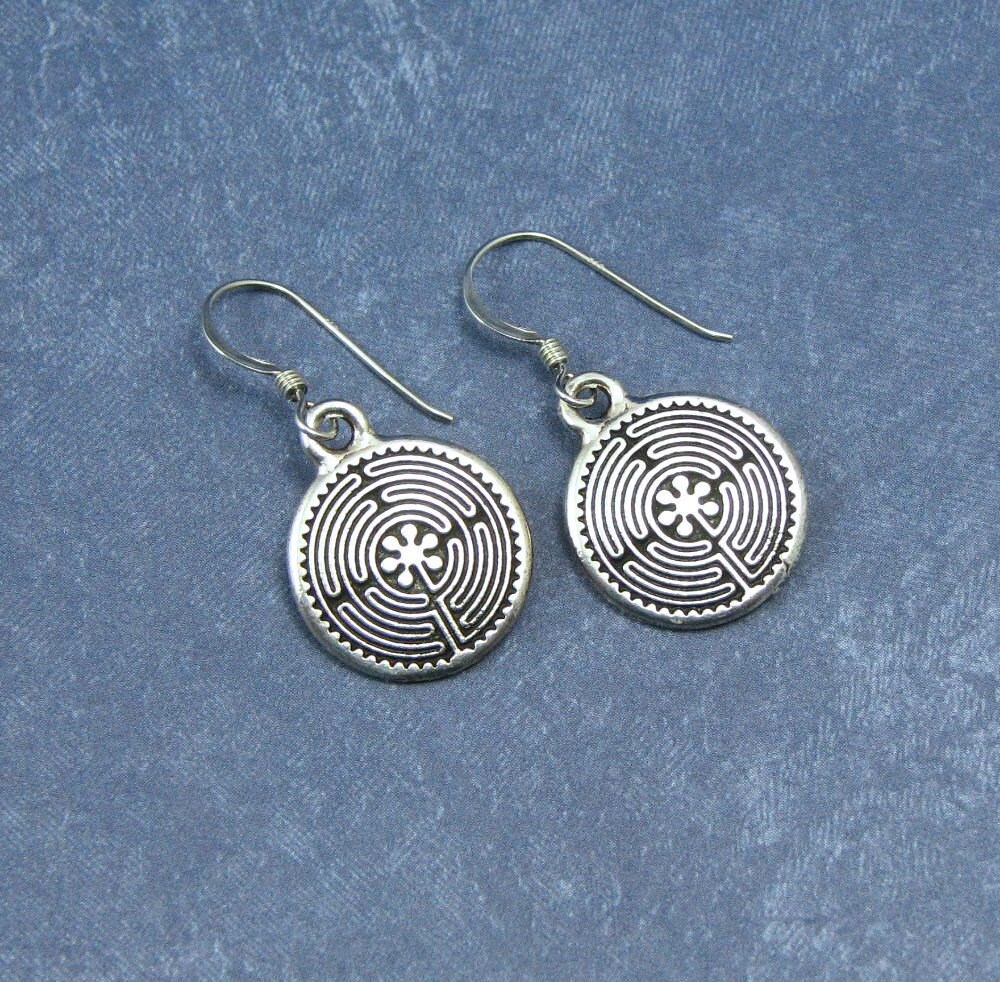 Silver Labyrinth Earrings on Sterling Silver Ear Wires