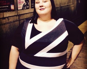 Plus Size Dress Womens Union Jack Plus Size TWIRLY Dress, British Plus Size Dress, Black White and Grey Knit Dress, Knit Plus Size Dress