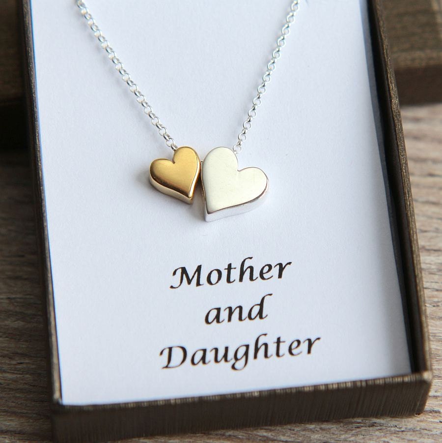 Mother Daughter Necklace Gold Silver Heart by JewelleryJKW on Etsy