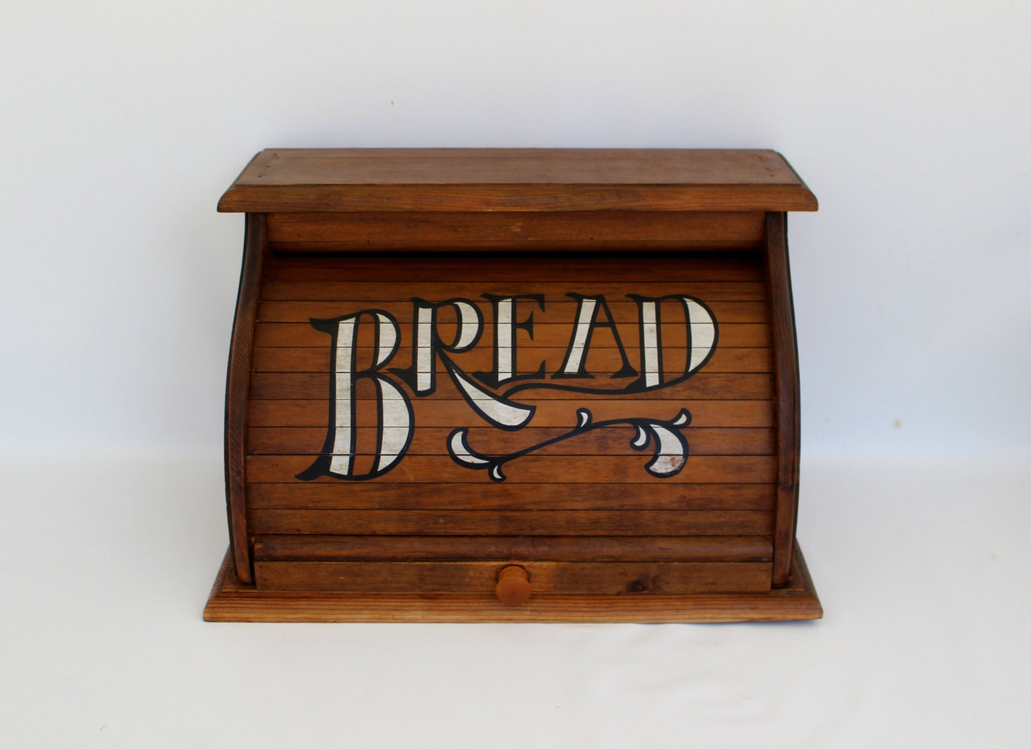 Vintage Wood Roll Top Bread Box Wooden Kitchen Bread Box