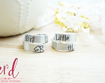 Big Little Wrap Ring Set - Big Little Sorority - Bid Day Jewelry - Sorority Gift Ideas - Big Little Gift - Hand Stamped Silver Wrap Rings