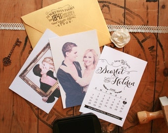 Wedding Save the Date Stamp - DIY Save the Dates - Engagement Photos - Calendar Save the Date - 4" x 5"