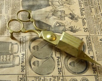 Lovely Antique Brass Candle Wick Trimmer Snuffer - Footed and Spring Assisted - Victorian Era in Good Condition - Circa 1800's