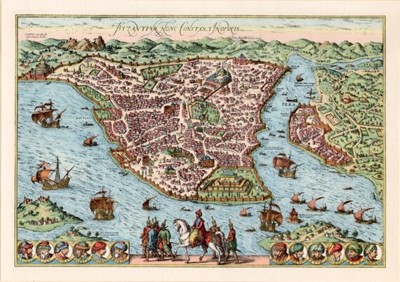 Constantinople Map Print Turkey Bird's-eye View