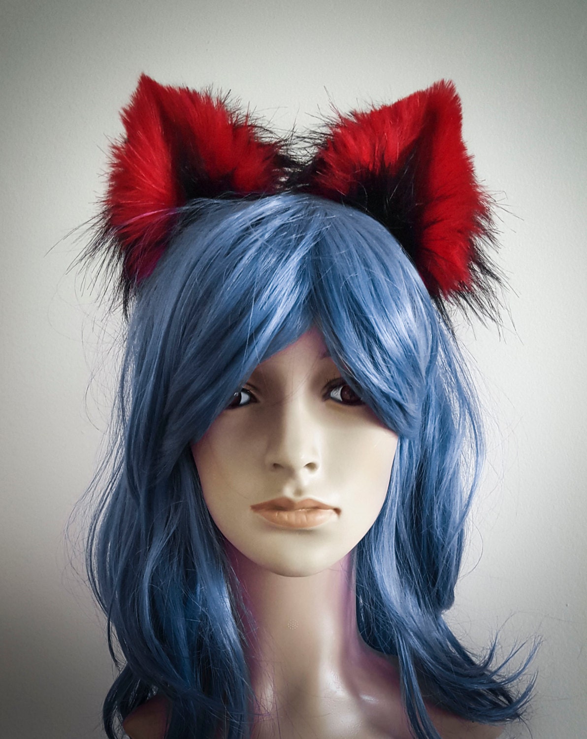Black & Red Fluffy Cat Play Anime Cosplay Cat Ears Kawaii Ears