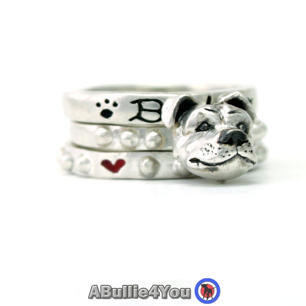 Staffordshire Bull Terrier Dog Stack Ring 925 Sterling Silver