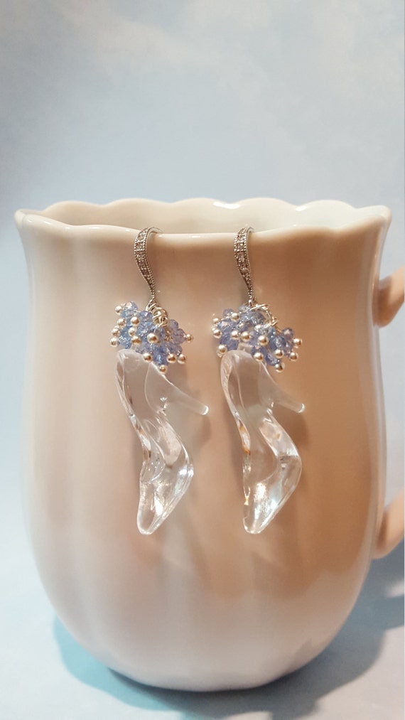 Cinderella Earrings Fairytale Wedding Big Glass