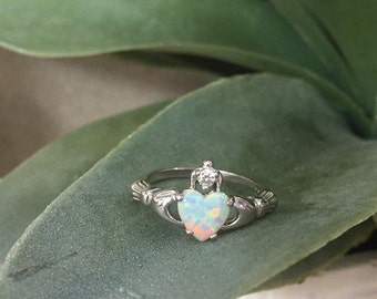 Fire Opal Ring, Opalite Ring, Opal Ring, Claddagh Ring, Opal Claddagh Ring