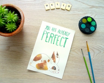 Je Bent Perfect, Waterverf Schilderij Konijn, Motiverende Tekst, Originele Illustratie, A5 Schilderij, Kinderkamer, Vrolijke Woonaccessoire