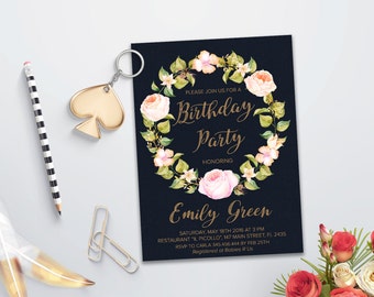 Birthday Invitation Printable, Floral Birthday Invitation, Printable Birthday Party Invitation, Adult Birthday Invitation, Peony Invitation