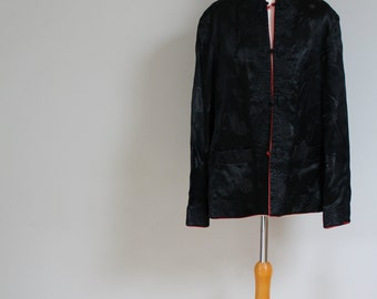 Gorgeous reversible jacket coat cheongsam jacket chinese satin black red scarlet burlesque cheongsam 50s 60s jacket evening coat size 12 14