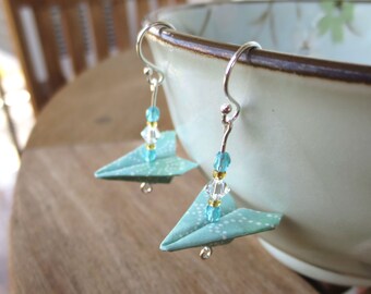 Teal Paper Airplane Earring, Cute Plane Earring, Fun Earrings, Teen Earring, Kawaii Earring, Cute Earring, Whimsical Earring, Teal Earrings