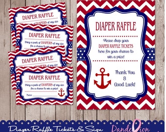 Red Blue Nautical Anchor Baby Shower Digital DIY Diaper Raffle Tickets Sign