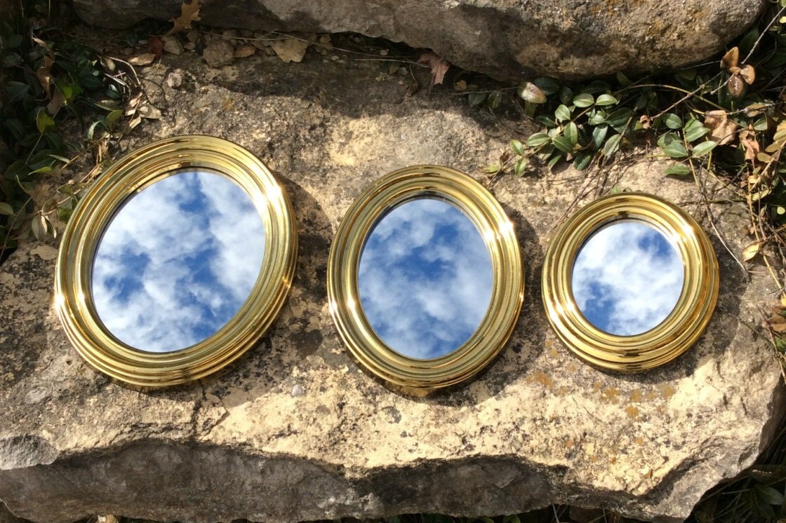 Vintage Set of Three Gold Oval Mirrors Wall Statement