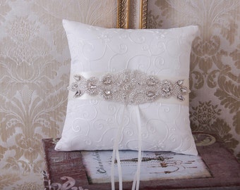 Rhinestone Ring Bearer Pillow, Wedding Pillow, Wedding Ring Pillow, Wedding Ring Bearer, White or Ivory Ring Cushion