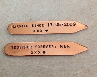 Custom Collar Stays, Personalized Collar Stays, Copper Stiffeners, Bronze Collar Stays, Your Choice Wording, Unique Men's Gift, Anniversary