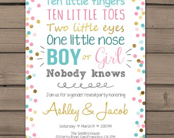 Confetti Gender reveal invitation Gender reveal party invite He or She Invite Boy or girl Baby shower invitaton Coed PRINTABLE invitation