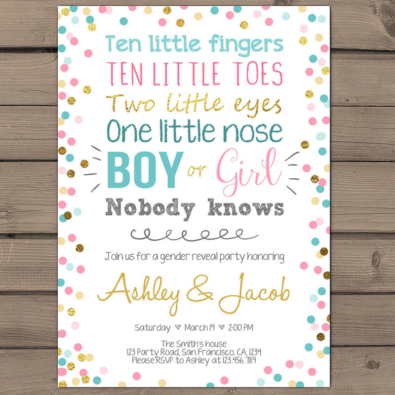 Confetti Gender reveal invitation Gender reveal party invite