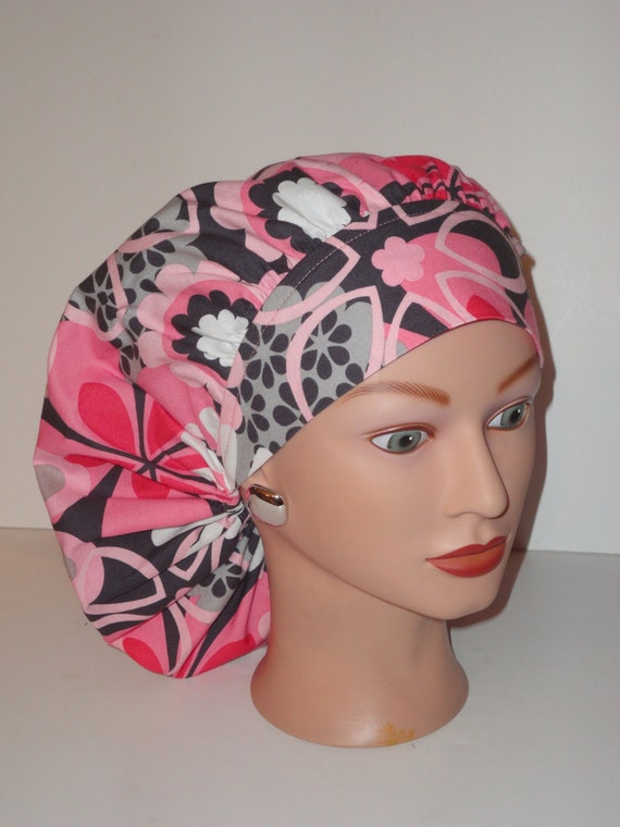 The Perfect Sized Bouffant Scrub Hat...Flower Shower Pink