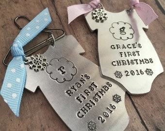 Baby's First Christmas Ornament, New Baby Ornament, New Baby Gift, Adoption Ornament, Gifts for Baby, Hand Stamped Christmas Ornament