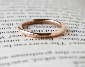 Rose Gold Wedding Band - Halo Ring - Thin Ring - Plain Band - 9 Carat Red Gold - Round Shape Ring