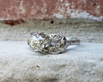 Antique Engagement Ring, Art Deco Engagement Ring, VS 0.87 Carat Old European Diamond Platinum