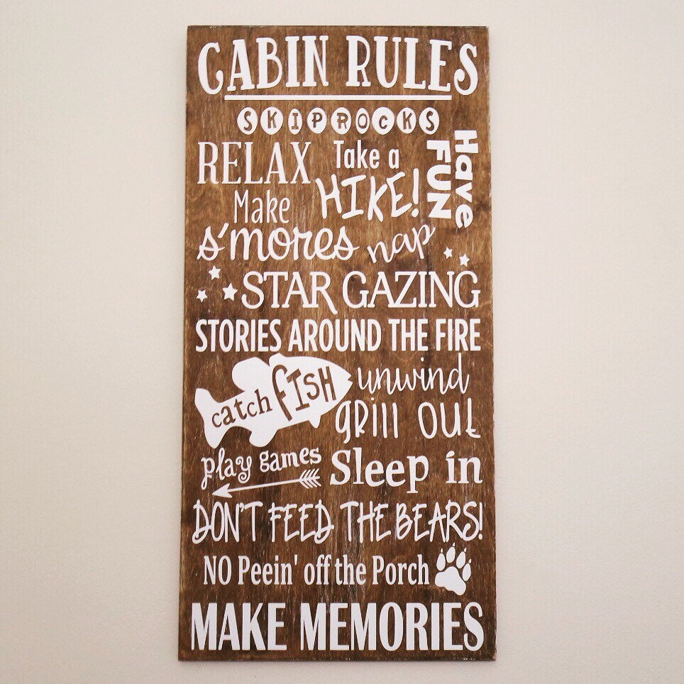 Cabin Rules Wooden Sign Distressed Cabin Decor Sign Shabby