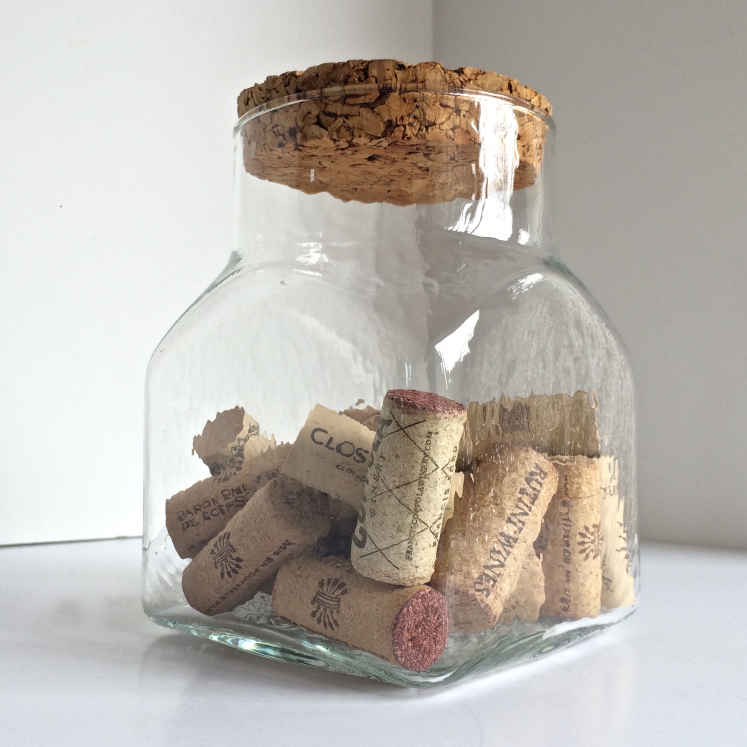 Vintage Clear Glass Jar with Cork Stopper. Unique Storage