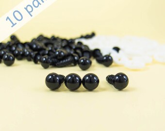 Black Safety Eyes 8mm - 10 pairs -- Amigurumi Eyes, plastic eyes, stuffed animal eyes, craft eyes for stuffed animals