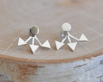 Triangle Ear Jacket in Sterling Silver 925, Spike Ear Jacket, Triangle Earrings, Circle Stud Earrings, Triangle Ear Climber, Jambe Jewels