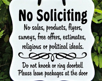 No Soliciting Sign, No Sales, Do Not Disturb, Front Door, Door Hanger, Home Decor, Custom Order, Wood Sign