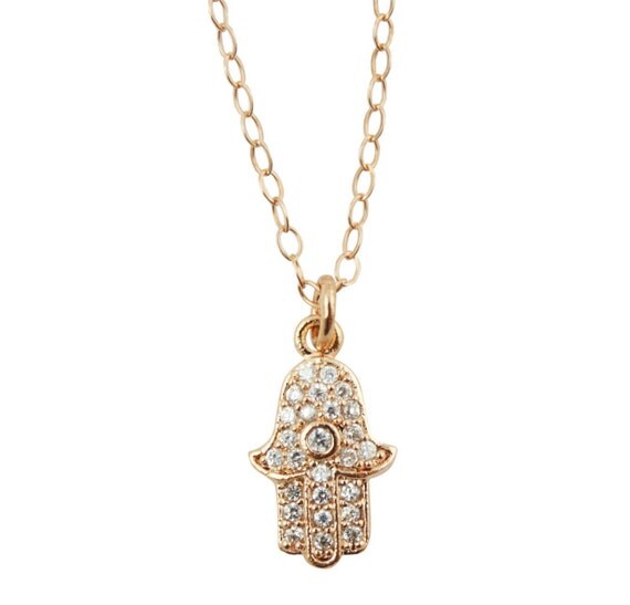 Hamsa Necklace Tiny Hamsa Charm Rose Gold Necklace Dainty