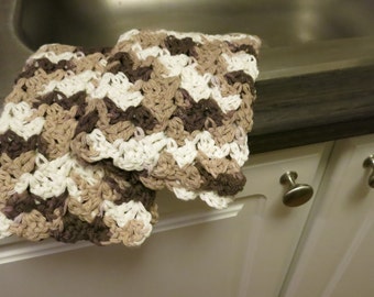 Crochet Dish Cloth Set in Brown and White