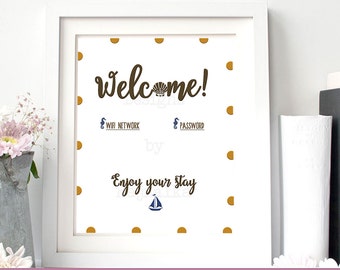Wifi password printable, Beach house, guest bedroom, wifi password sign, wifi wall art, wifi sign