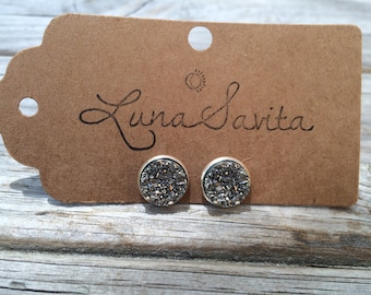 Silver Druzy Earrings, Faux Druzy Earrings, Bridal Druzy, Stud Earrings
