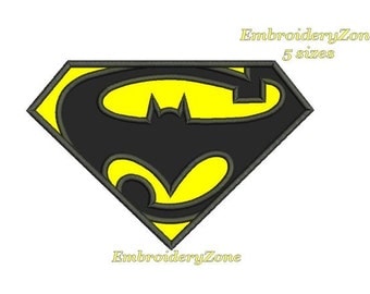 Logo Batman & Superman. Embroidery Design in technique Applique. Simvol Superhero comics Batman vs. Superman. 5 Sizes. Instant Download