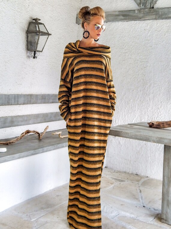 Warm Wool Turtle Neck Maxi Dress Kaftan / Winter Warm Long