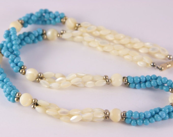 Turquoise Pearl Necklace River Pearls Necklace Blue White Short Vintage Beads Necklace