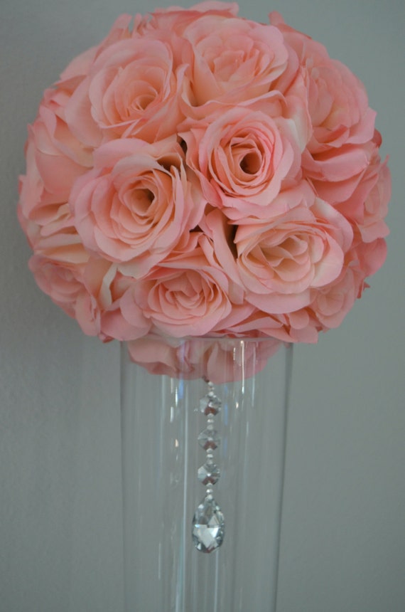 Pink Blush Flower Ball With CRYSTAL Ornament by KimeeKouture