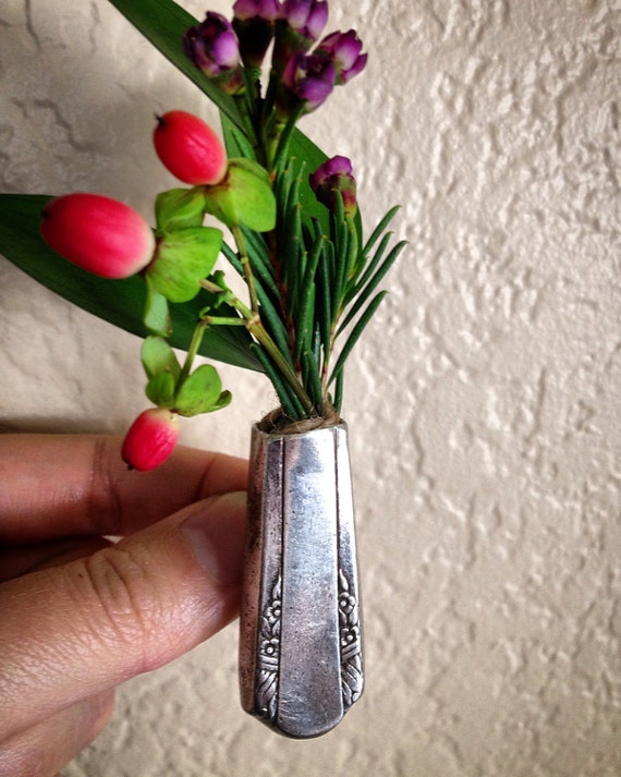 Flower Vase Boutonniere Lapel Pin Vintage Silverware