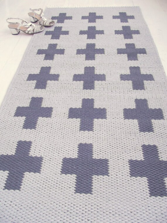 Swiss cross plus sign rug grey cotton rug handmade extra
