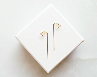 Minimal Triangle Earrings - Triangle Ear Jacket - Minimalist Ear Threader - Gold filled Geometric Ear Jackets - Architectural Earrings -Gift