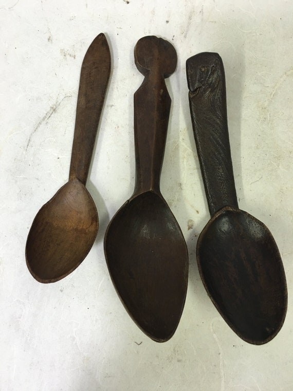 Spoon Philippines Ifuago Tribal Carved Wooden Handle Three