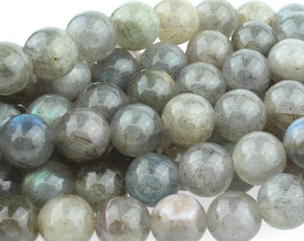 Labradorite Beads, Genuine Labradorite Gemstone, Grayish Blue Labradorite, Smooth Round Gray Gemstone Mala Beads, 8mm - 25 beads (ST-55)
