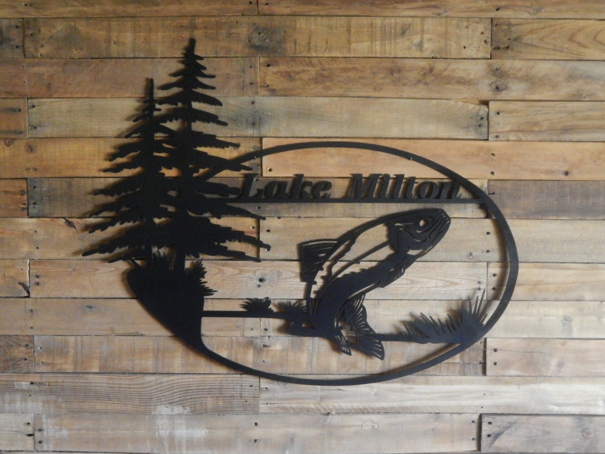 Plasma Cut Metal Wall Art Fishing Metal Lake Sign Metal