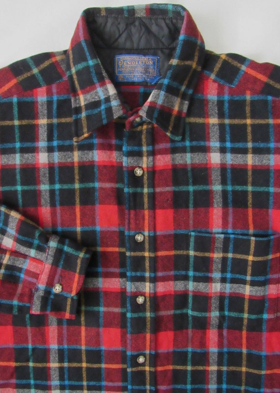 Vintage PENDLETON plaid Wool Flannel Shirt M Made in USA