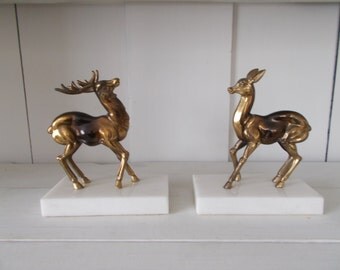 Red Deer Stag & Hind, Red Deer Book Ends, Vintage French Deer, Pagan Altar Decor, Red Deer on Marble Base,Elen of The Ways,Pagan,Stag , Hind