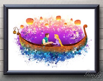 Disney Rapunzel Tangled Lantern Scene Watercolor Poster Print - Watercolor Painting - Watercolor Art - Kids Decor- Nursery Decor