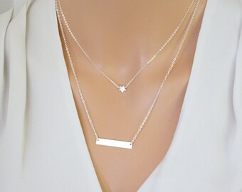 Tiny Sterling Silver Star Necklace, Floating star Necklace, Minimal Necklace, Star Sterling Silver Chain, Perfect Layering Necklace