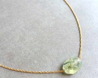 Faceted Prehnite Necklace | Green Gemstone Necklace | Octagon Gemstone Necklace